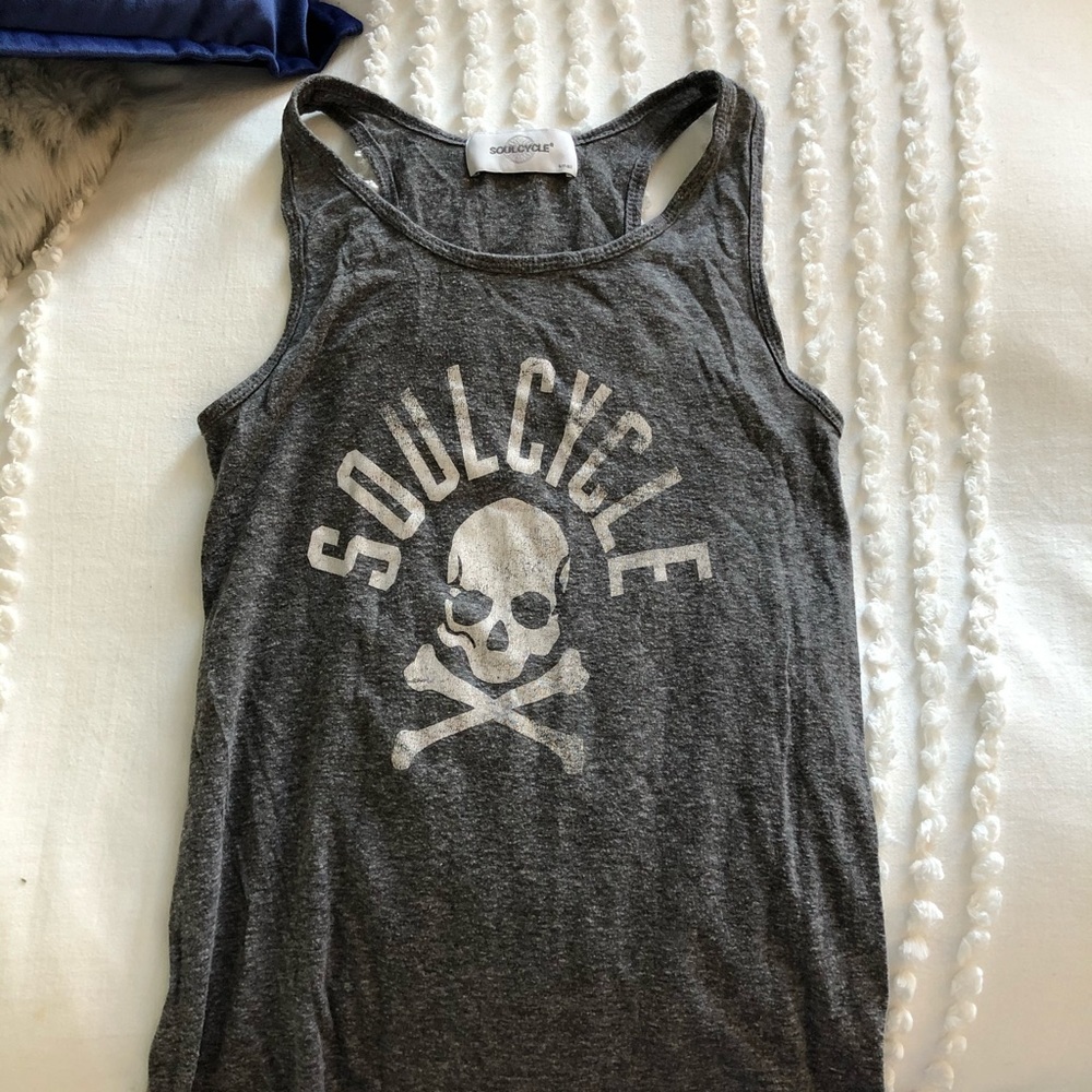 Grey Soulcycle Lettering Skull Logo Tank Top